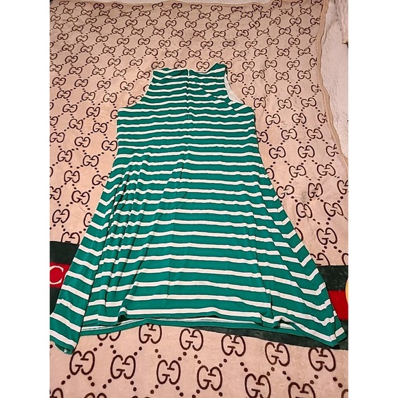 Ann Taylor Sleeveless Green And White Striped Dress Size Womens 14 Rayon Spandex - Picture 8 of 8
